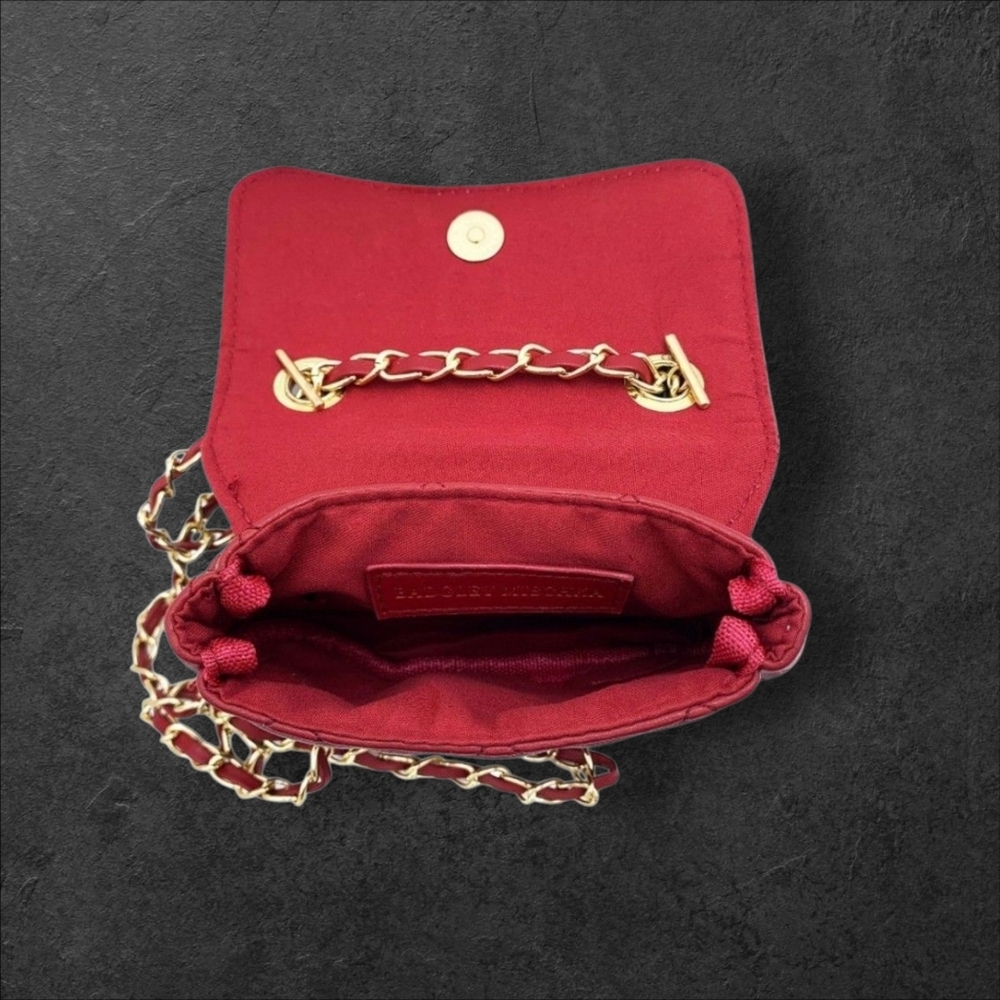 Badgley Mischka Red Quilted Mini Bag with Gold Chain Dimensions 8"×5.5×4" - Picture 5 of 5